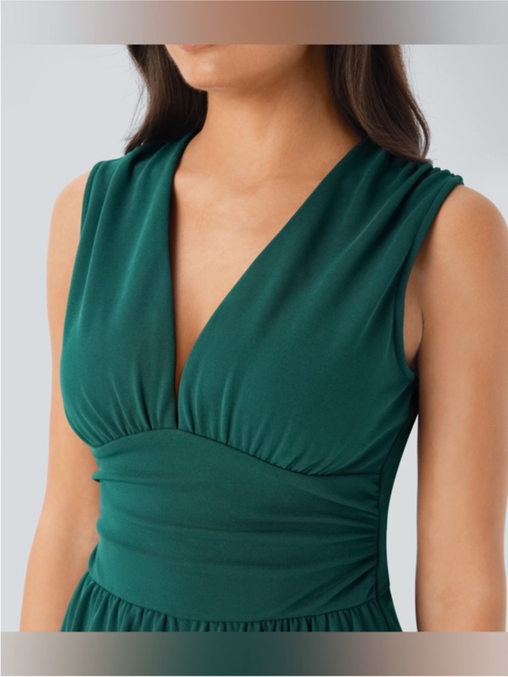 NWT HALARA Sleeveless Wide-Leg V-Neck Jumpsuit in Teal Green - Picture 4 of 8
